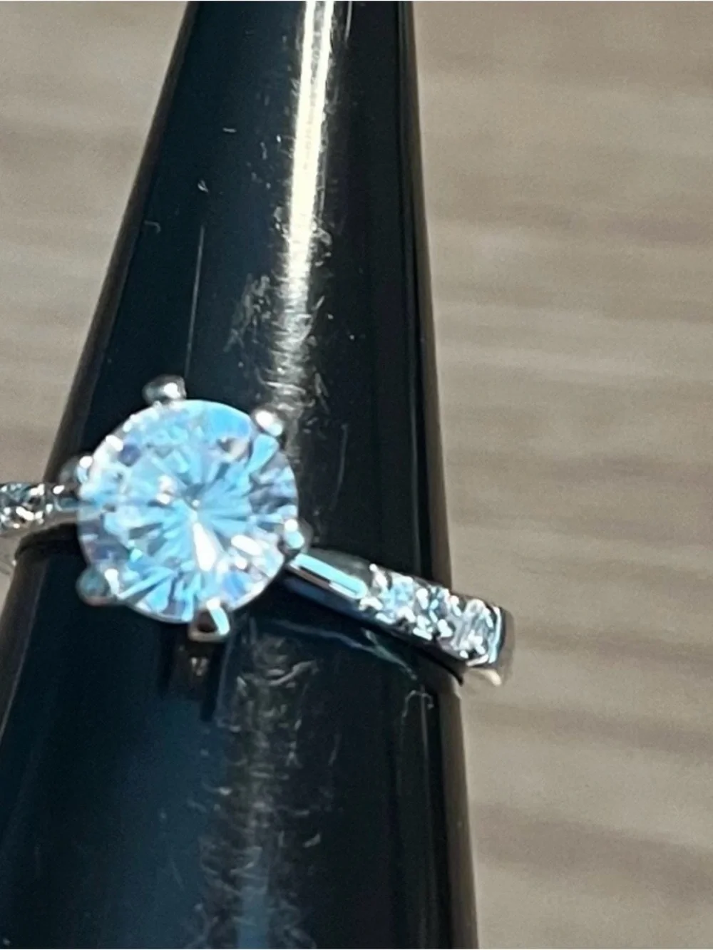 Silver White Solitaire Halo Engagement Ring